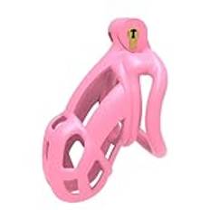Ny färg manlig penislås kyskhetsbur med lås och 4 ringar harts oskuld for män Andas kuk ring penis fetisch återhållsamhet(Small-pink)