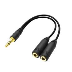Minijack AUX splitter til høretelefoner. 3.5mm stik. Sort.