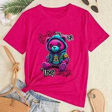 Women&#39;s Slim Fit Casual Short Sleeve T-Shirt, &#39;Turning Lemons Into Lemonade&#39; Bear Print Graphic Tees Women Tops - Hot Pink - L,M,S,XL,XXL