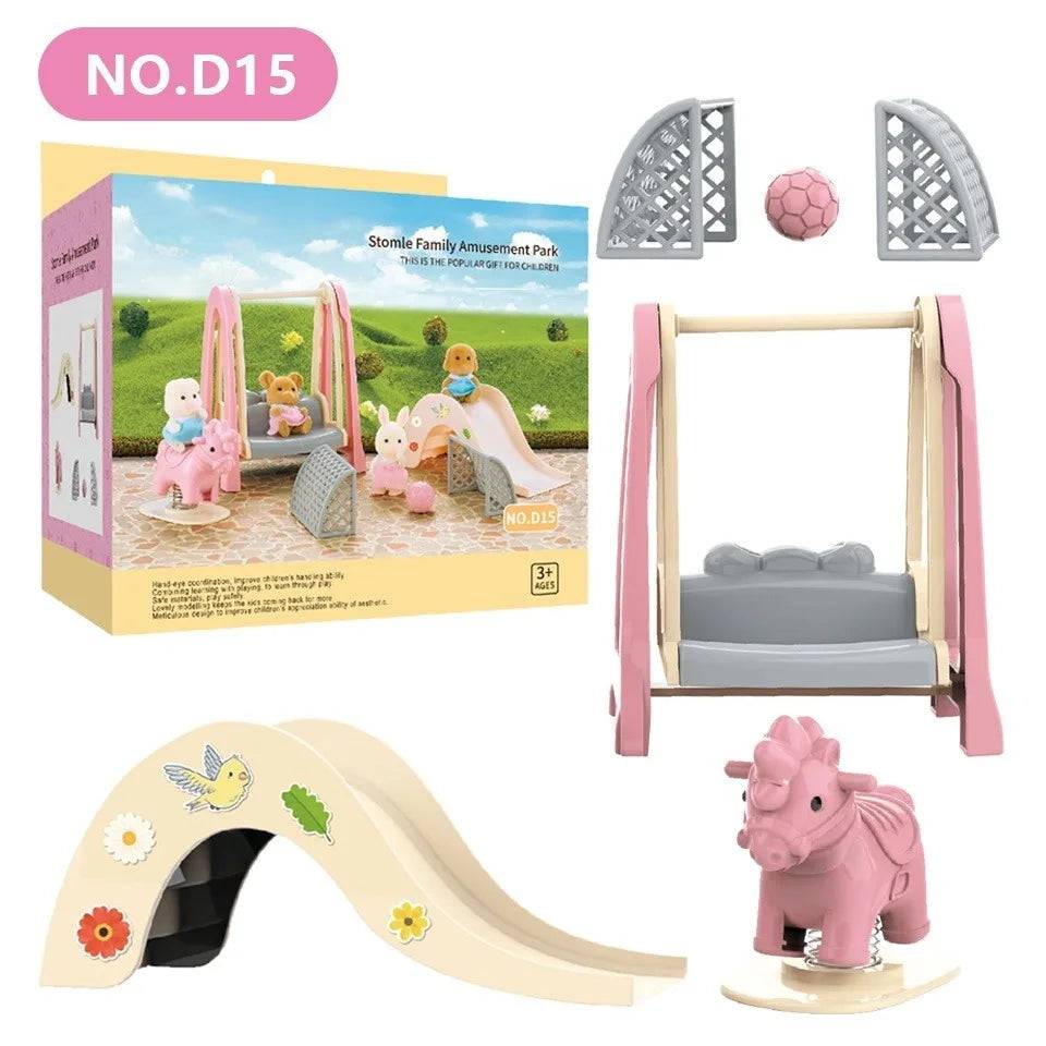 Forest Family Reindeer Rabbit Panda Animal Simulation Dollhouse Furniture Toy Set - D15