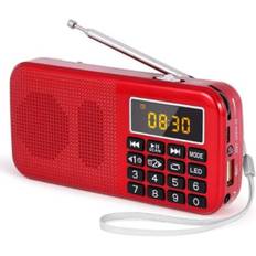 #QD#Bærbar radio, FM-radio med genopladeligt batteri med stor kapacitet (3000mAh), understøtter MP3 / SD / USB / AUX, rød