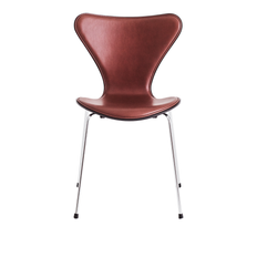 Fritz Hansen - 3107 Front Upholstered, Black Coloured Ash, Chestnut Grace Leather, Chrome Base - Matstolar - Arne Jacobsen - Brun - Läder/Metall/Trä