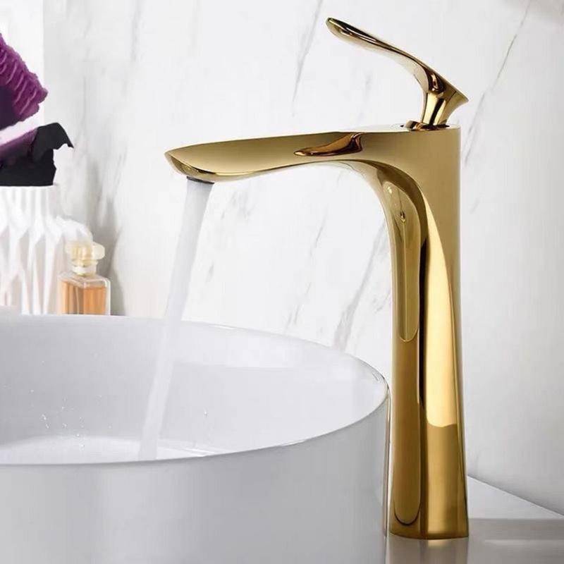 Badrumsblandare i guld krom Varmt kallt vatten Handfat Blandare Mässing Handfat kranar Enkelhålsmonterad krangods Enkel