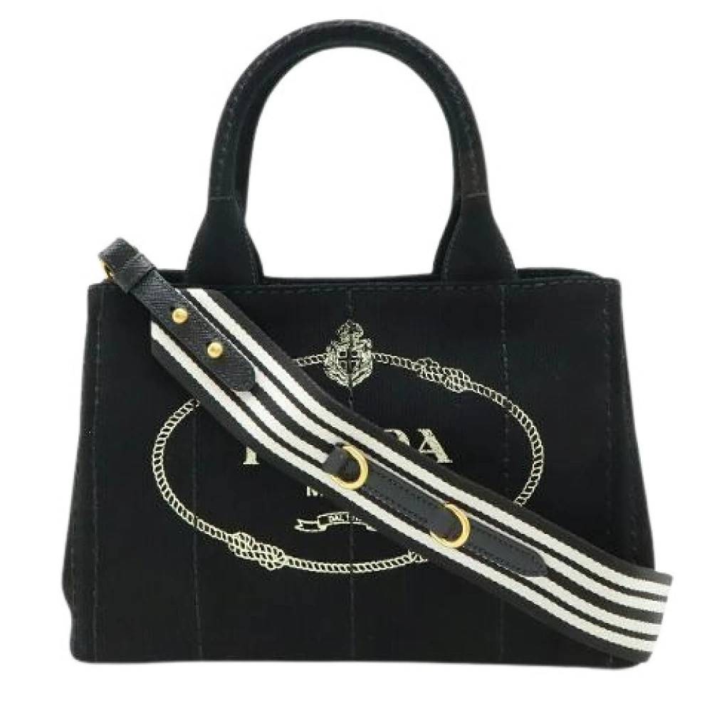 Prada Vintage Pre-owned Canapa Lærstoft Tote Taske - Vintage - Dame - Sort - ONE SIZE - Uld