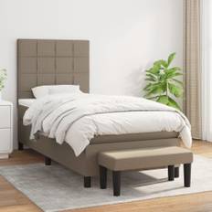 Ramsäng med madrass taupe 90x190 cm tyg