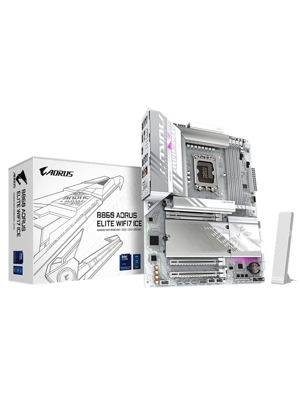 GIGABYTE B860 AORUS ELITE WIFI7 ICE Moderkort - Intel B860 - Intel LGA1851 socket - DDR5 RAM - ATX