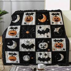 Mjuk och bekväm retro flanellfilt med pumpa-, fladdermus- och månmotiv - Mysig, varm och mångsidig för soffa, säng, bil, kontor, camping - Perfekt pre - Multifärgad (100*150,150*200,180*200,130*150,70*100)