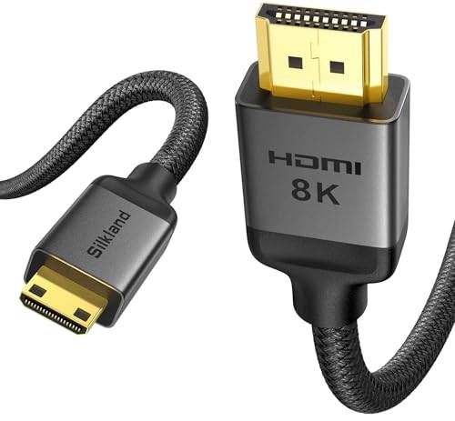 Silkland 8K Mini HDMI to HDMI Kabel 2.1 3M, 8K@60Hz 4K@120Hz, 48Gbps High Speed ​​​​HDMI till Mini HDMI-Kabel Dubbelriktad HDR eARC kompatibel med Kamera, Raspberry Pi Zero, Tablet, Projector