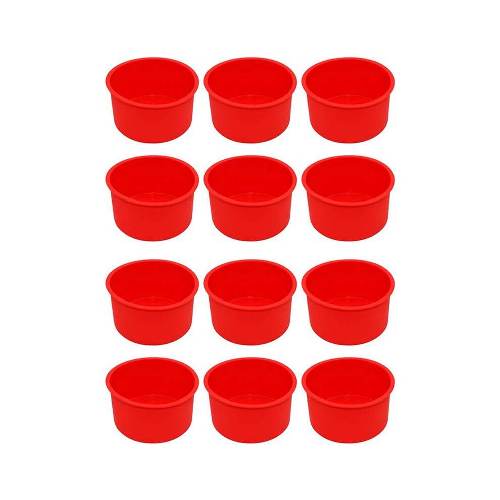 Silicone Cake Molds 4 Inch Round Baking Pan Non-Stick Silicone Baking Mold Bakeware Pan Reusable Red, Set of 12