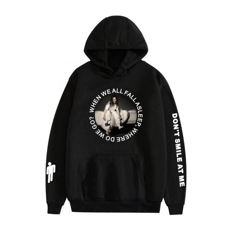 Ledig unisex huvtröja Billie Eilish för pullover-huvtröja för män kvinnor cm svart