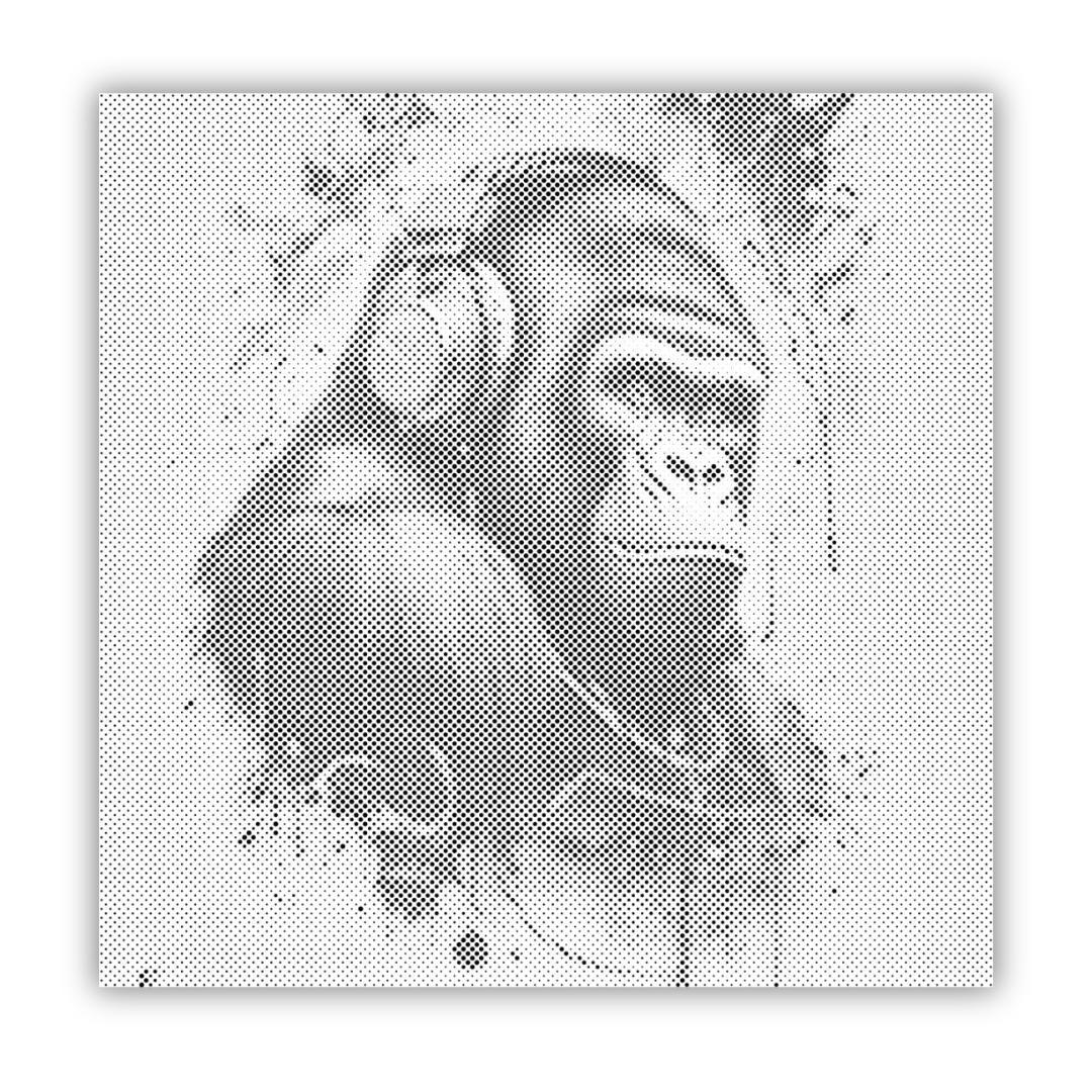 GORILLA MED HÖRLURAR | PRICKMÅLNING - 80x80cm (32'' x 32'') / Duk - Utan ram