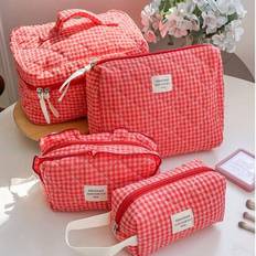 Red Cosmetic Bag, Checkered Toiletry Bag, Travel Storage Bag, Home Storage, Large-Capacity Storage, Multi-Functional Storage Bag, Girls' Cosmetic Bag, - Red - Multi-size
