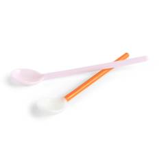 HAY - Glass Spoons Duo Set of 2 - Light pink and bright orange - Serveringsbestik