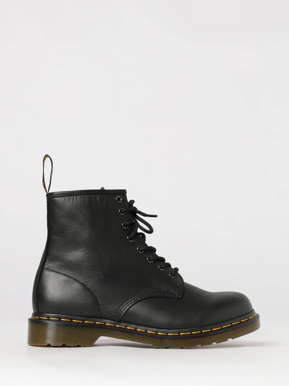 DR. MARTENS Lace-Up Nappa Leather Combat Boots with Logo Pull-Tab - 9½