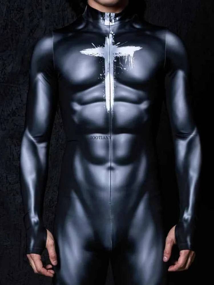 New Arrivals Halloween Collection Couples Cyberpunk Muscle Black Fashion Sexy Tight Bodysuit Costume - man / kid 7-8T / China Mainland