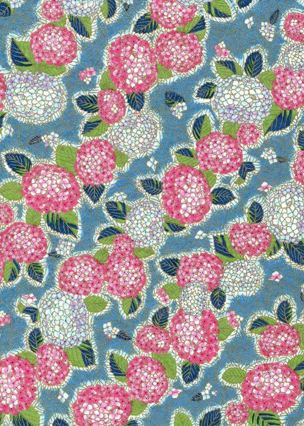 Japanskt papper - Chiyogami 0988C - Blommor - Rosa/Blå