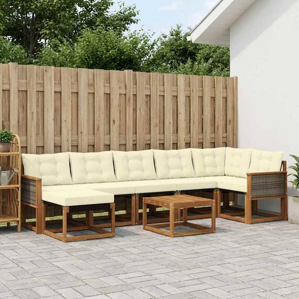 Udendørs Sofagruppe Med Pude 8 Dele - Natur og cremefarvet / Grå rattan.