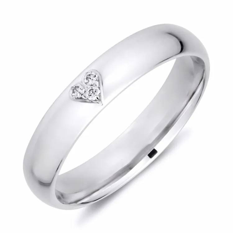 4 mm hjärta diamant vigselsring i 14 karat vitguld 0,01 ct