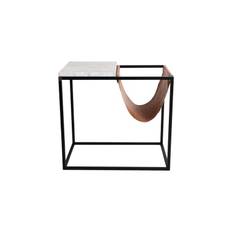 KRALJEVIC NEWSPAPER Sidobord med tidningsfack i skinn - Marmor - Vit Carrara Cognac
