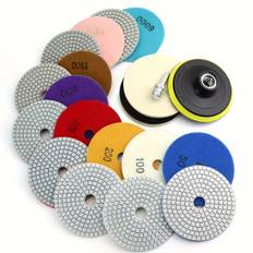 TEMU 12pcs, 4 Inch Diamond Polishing Pads With 5/8" 11 Backer Pad, 12pcs Wet/dry Granite Stone For Drill, Grinder, Polisher, 50-6000 Grit Polishing Pad For Concrete Marble Stone Countertop Quartz