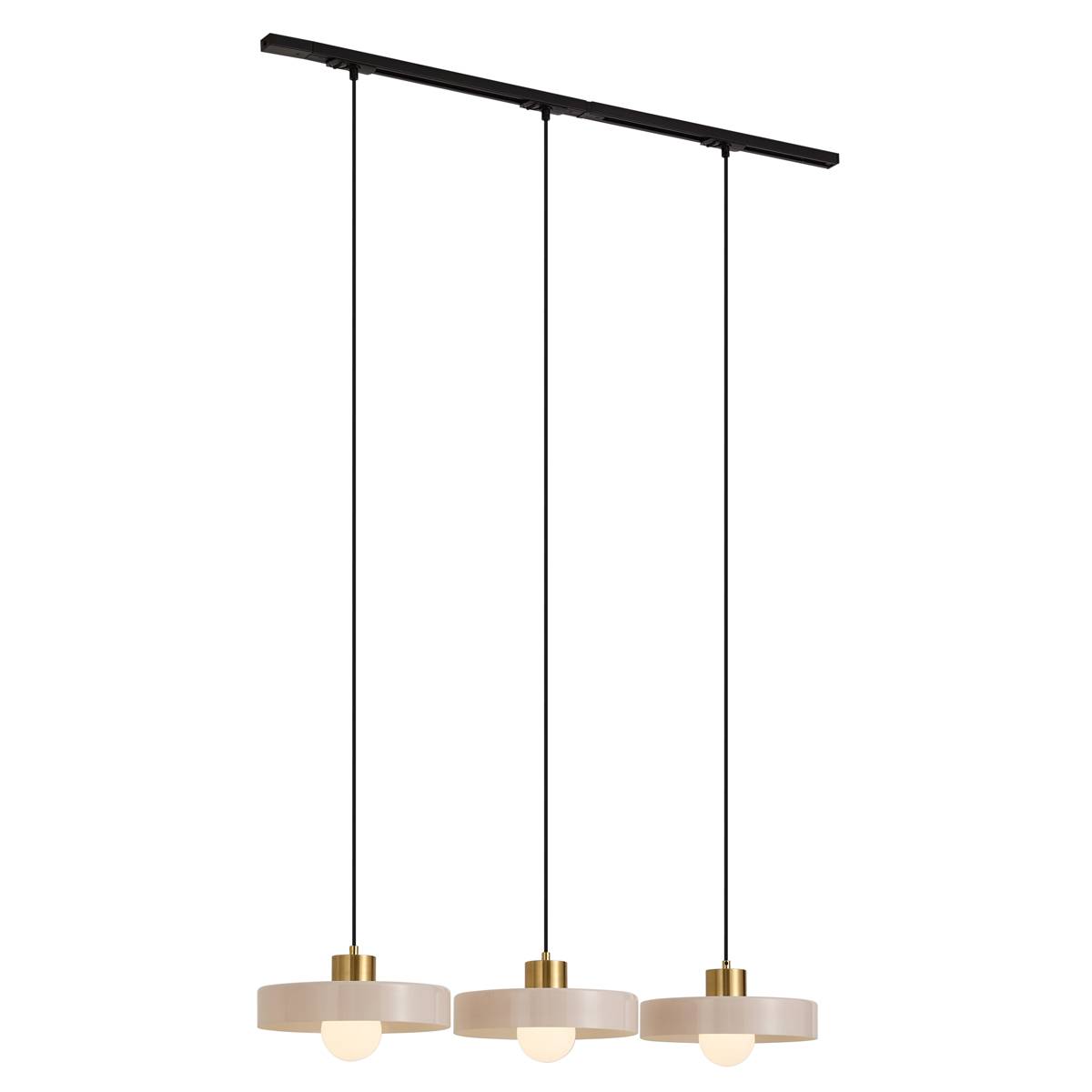 Moderne skinnesystem sort med 3 pendellamper messing og hvid 1-faset - Iconic Jina