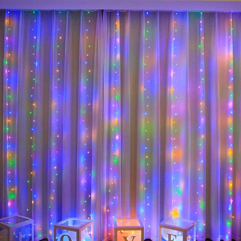 3/6M USB LED Curtain 8Modes Remote Control String Lights Holiday Wedding Fairy Garland Lights For Bedroom Living Room Decor - Multicolor / 3x1M
