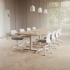 Konferensgrupp Modul + Ergo 006C, Storlek 8 platser (280 cm), Bordsskiva Ek, Underrede Vit, Stol Vit / Ljusgrå