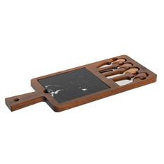 Ostbricka DKD Home Decor Svart Brun Marmor Akaciaträ (49 x 19 x 2 cm)