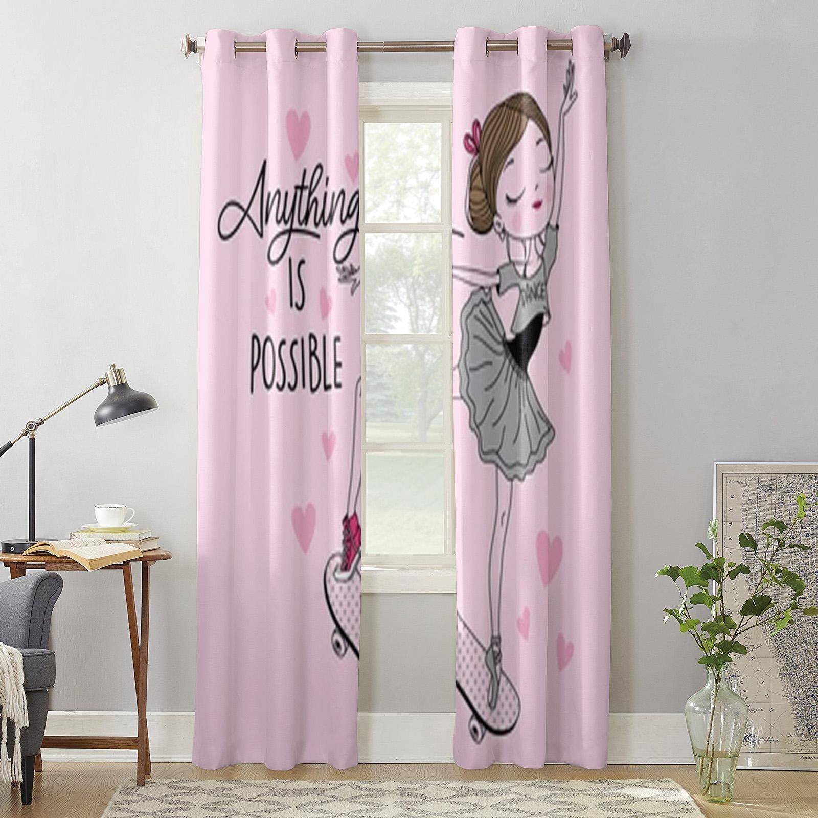 Ballet Dancer Window Curtain For Kids Room Home Blinds Curtains For Living Room Bedroom Window Drapes 135W x 60H(cm) x1
