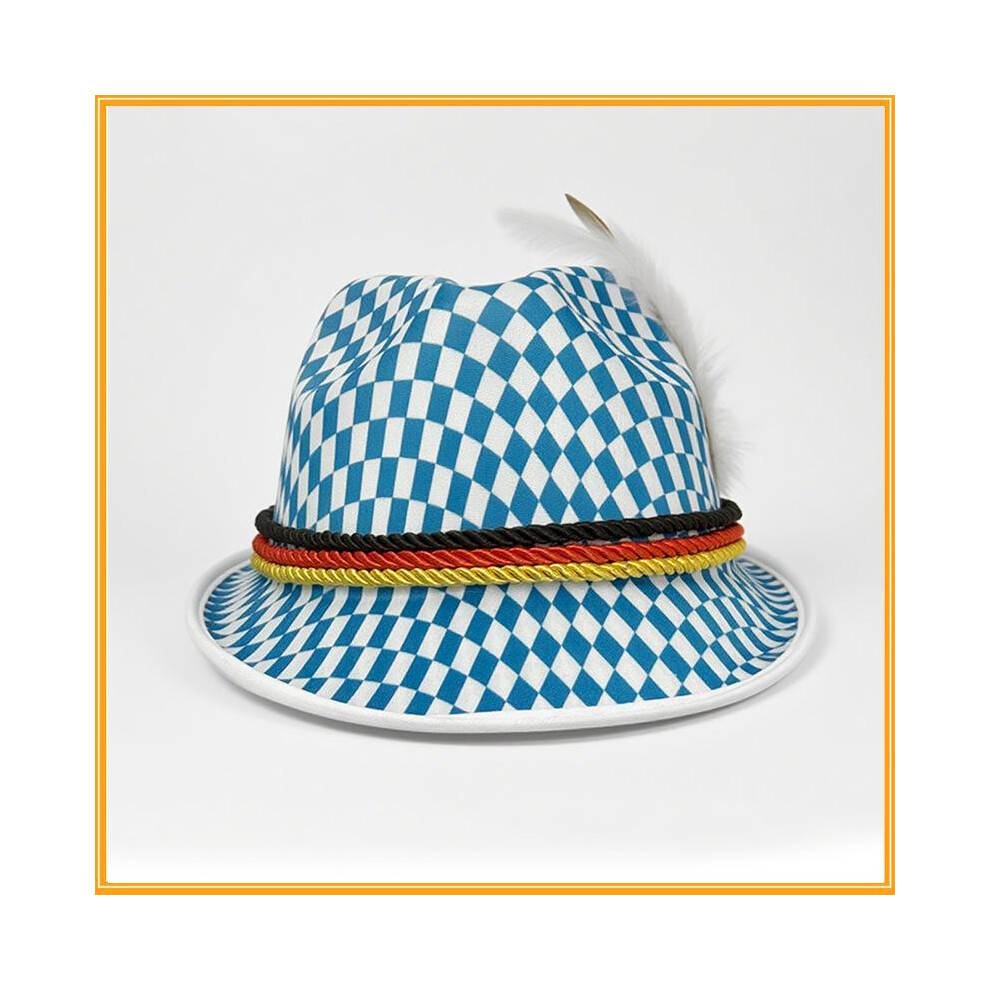 (2 ropes, Jazz hat) Blue White Check Oktoberfest German Alpine Hat Jazz Party Cap Adult Costume Hat
