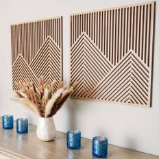 TEMU 2-pack Boho Wooden Mountain Wall Art, Abstract Forest Nature Design, Minimalist Wood Panels, Multipurpose Wall Hanging Decor For Living Room, Bedroom, Farmhouse - No Electricity Needed