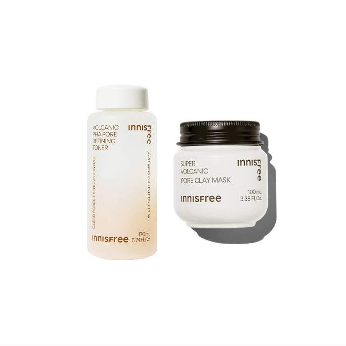 innisfree - Volcanic PHA Pore Refining Toner - 170ml (1ea) X Super Volcanic Pore Clay Mask - 100ml (1ea) Set - black