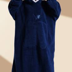 TEMU Men's Navy Blue Hooded Sweatshirt With Pocket - Extra Long, Thick Winter Pullover, Warm Blanket, , Polyester Fabric, Wear, Casual Wear Hoodie | | Knit Construction, Winter Clothes