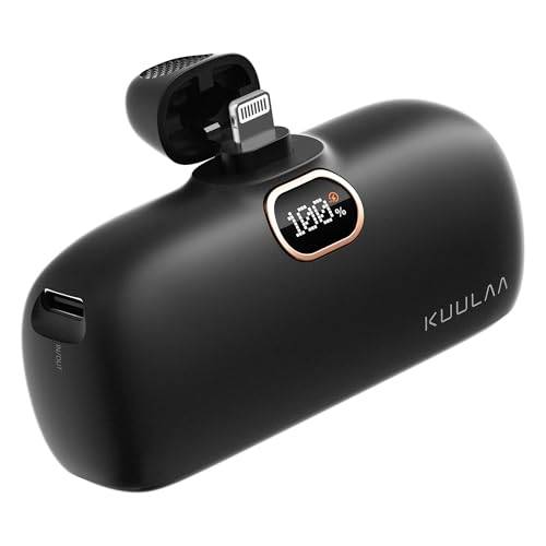 Kuulaa Mini Power Bank 5000mAh, 20W bärbar laddare snabbladdning, bärbart batteri kompatibelt med iPhone 12/12 Pro/12 Pro Max/13/13 Pro/13 Pro Max/11 Pro/XR/X/8/Plus -Black