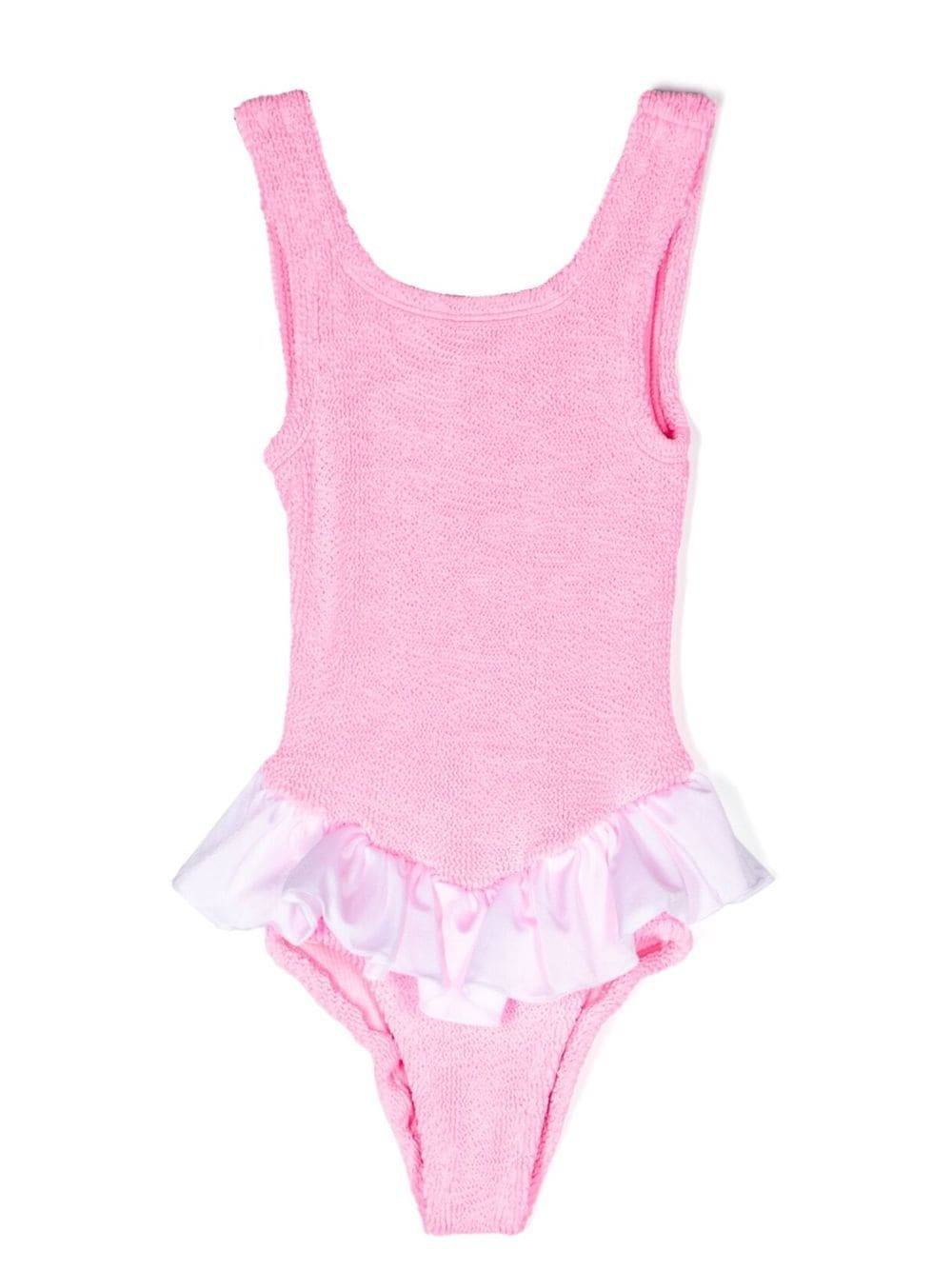 Hunza G Kids - Denise baddräkt med volang - barn - nylon/Elastan - one size - Rosa