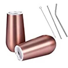 Tecreo 2 stycken champagneglas i rostfritt stål, champagneglas, roséguld, champagnekopp, vinglas med lock, 170 ml, isolerad kopparmugg, vin, champagnemugg