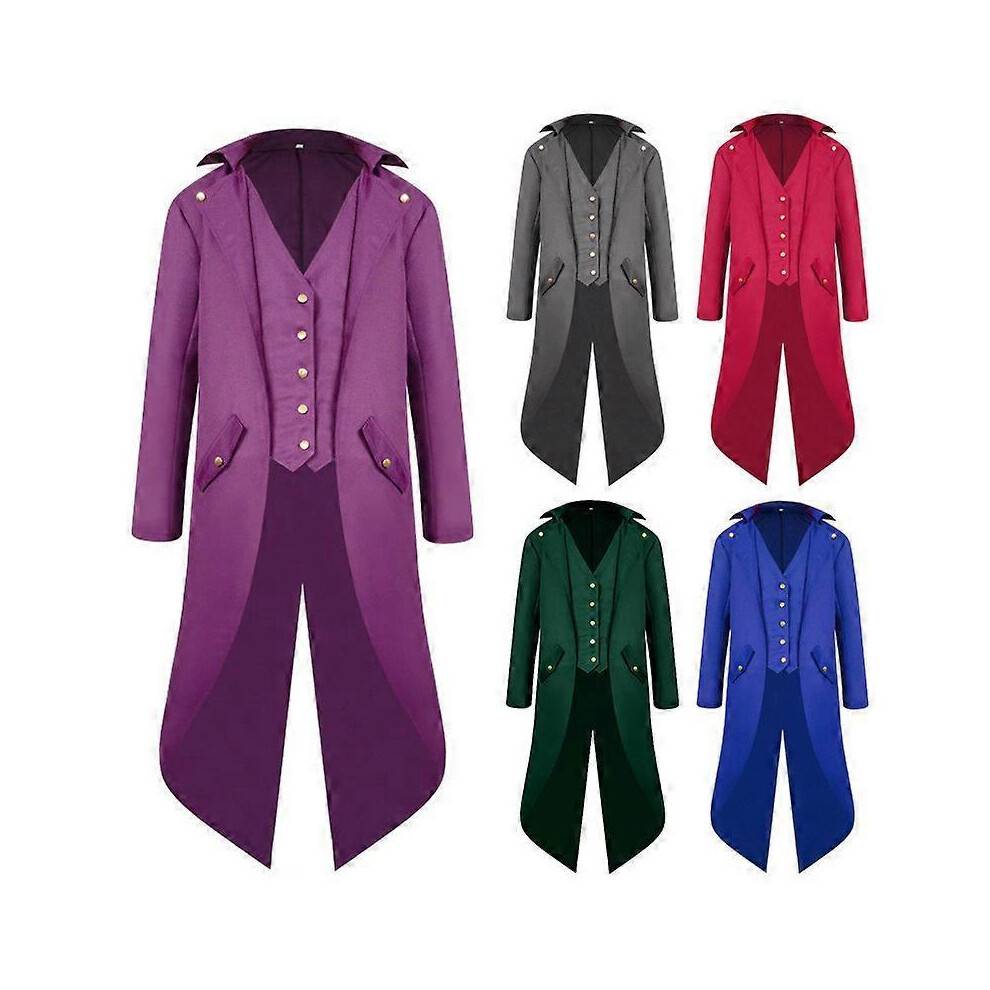 (2XL, White) Mens Steampunk Retro Tailcoat Jacket Gothic Victorian Frock Coat Carnival Costume