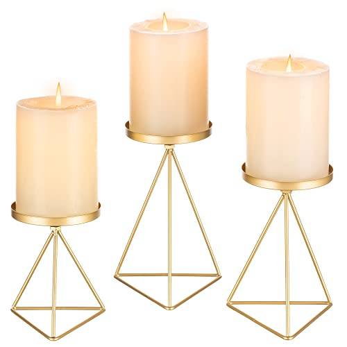 Sziqiqi geometriska ljushållare för pelarljus - 3 delar metalltråd vintage ljusstakar set för vardagsrum matsal öppen spis mantel Julfest Halloween bord mittpunkter