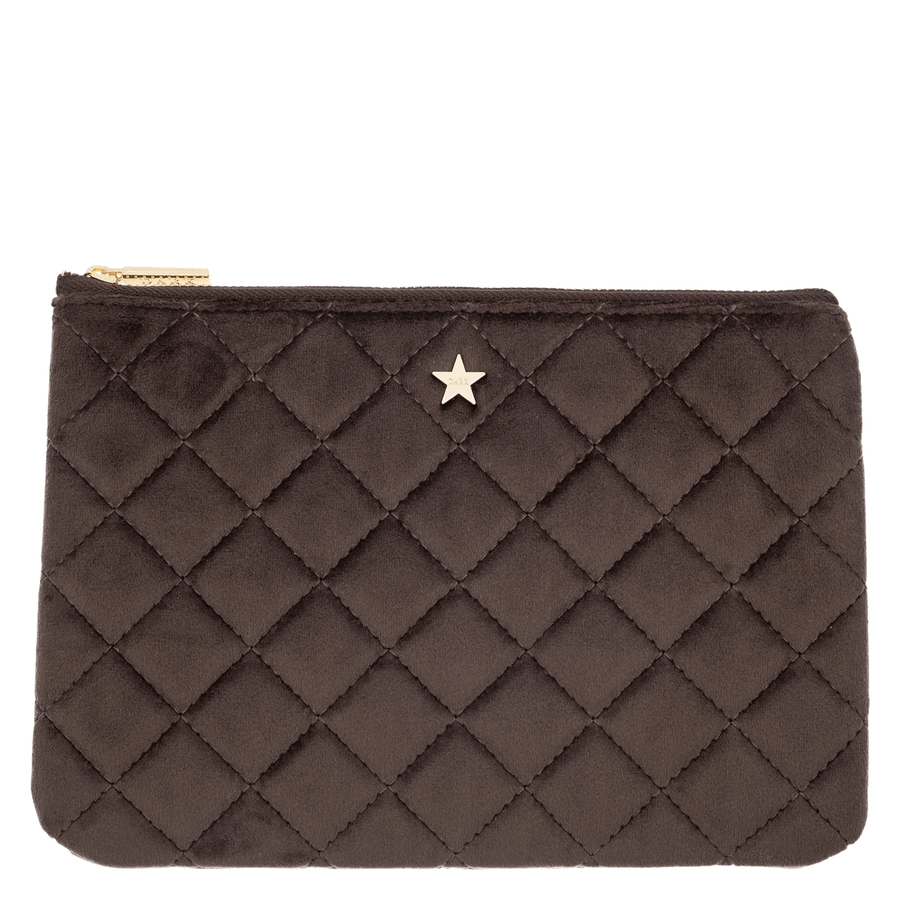 DARK Velvet Quilted Small Pouch Chocolate Brown