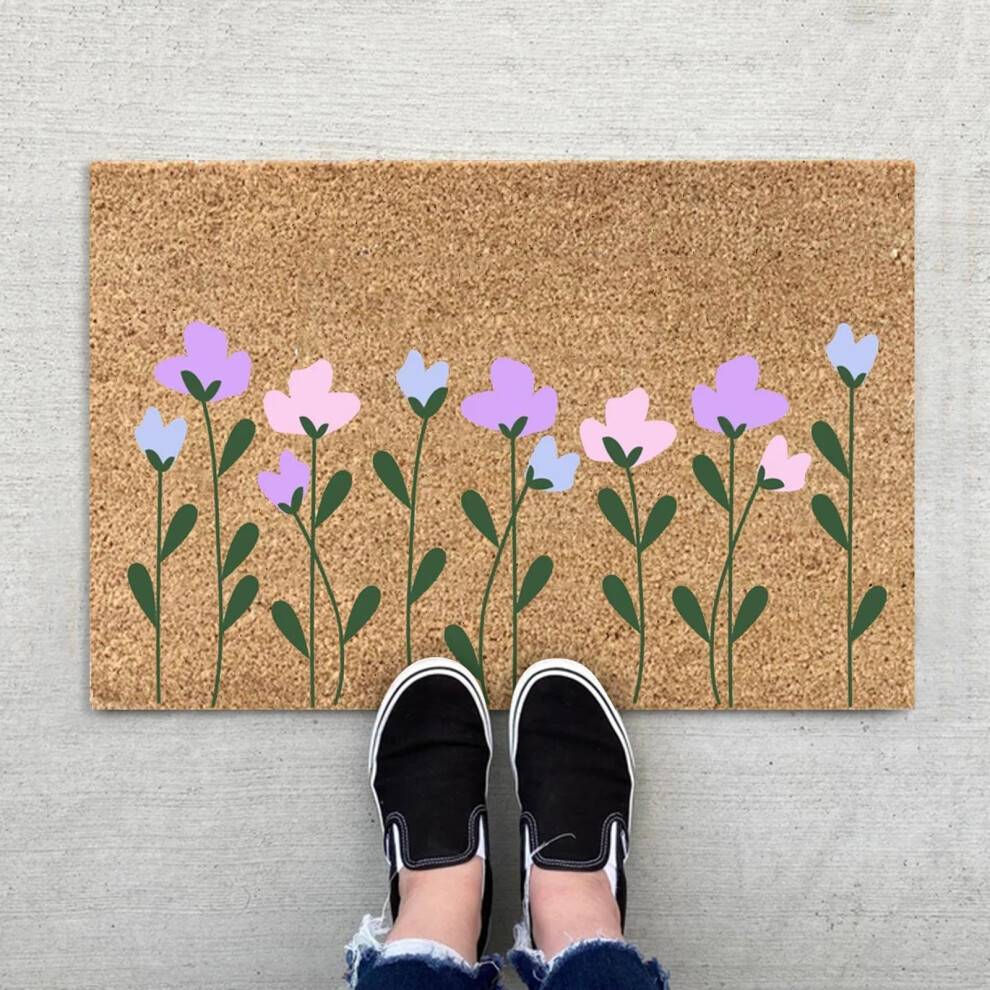 Skridsikker polyester blomsterdørmåtte 1 stk.