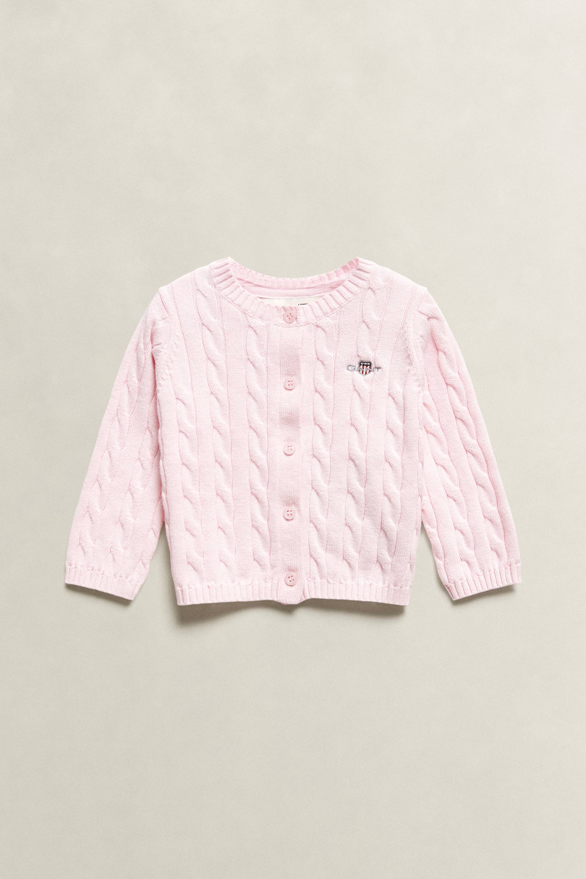 GANT Barn kabelstickad kofta med sköldemblem (68) LIGHT Rosa