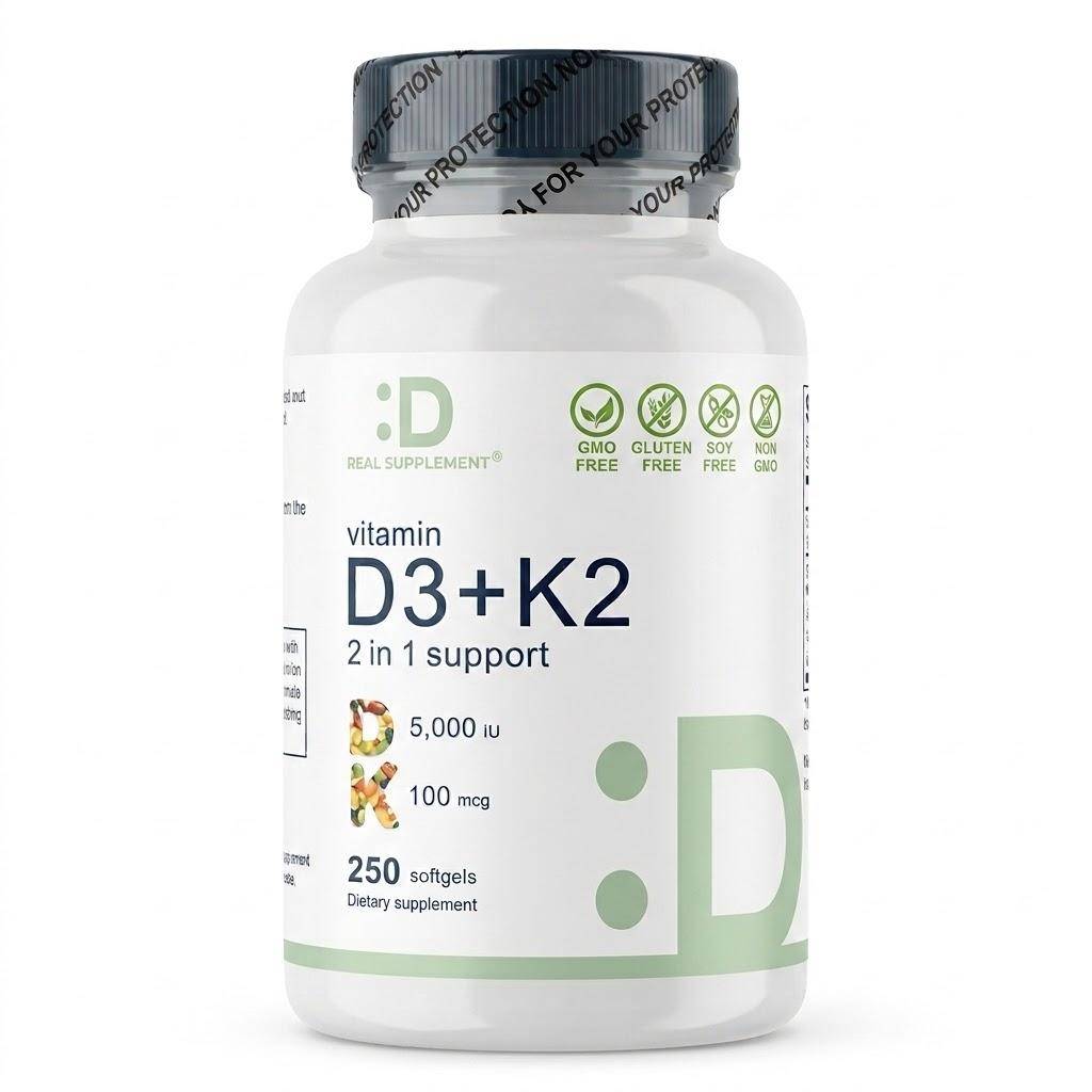 D3-vitamin 5000 IE + K2 100 mcg MK7 – Kosttillskott för stöd till ben, hjärta och immunförsvar