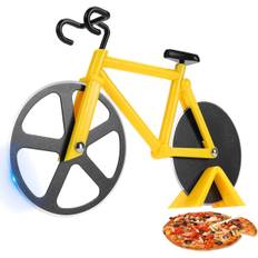 Cykel Pizzaskærer Hjul - Sjov Housewarming Gaver til Mænd - Cykel Pizzaskærer - Seje Gaver til Køkkenet - Rustfrit Stål Pizzaskærer -   (Gul