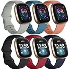 Charlam 6-pack remmar kompatibla med Fitbit Versa 3/Versa 4 remmar/Fitbit Sense/Sense 2 rem, mjukt sportklockarmband ersättningsarmband för kvinnor män, liten