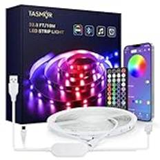 USB Bluetooth LED Strip 10M, Tasmor Dimbar 5050 RGB LED Strip 10M Kontrollerbar Via App, Fjärrkontroll, Timer Läge, 16 Miljoner Färger LED Strip 10M, 5V LED Lampor Synkroniseras med musik LED Strip för Fest