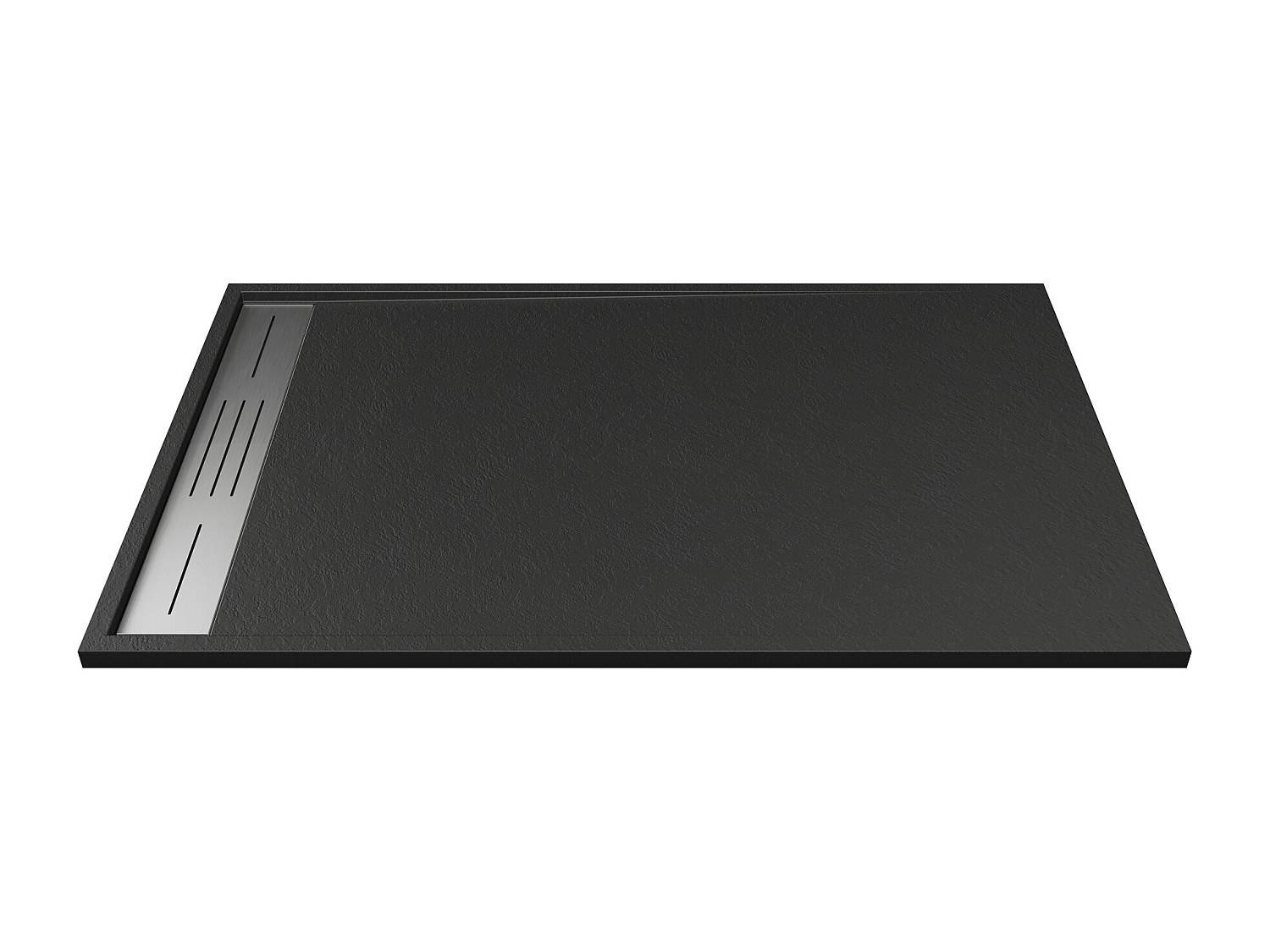 Flad brusebund til gulvmontering eller til indbygning skårbar i SMC resin - Sort - 140 x 90 cm - LYROSA