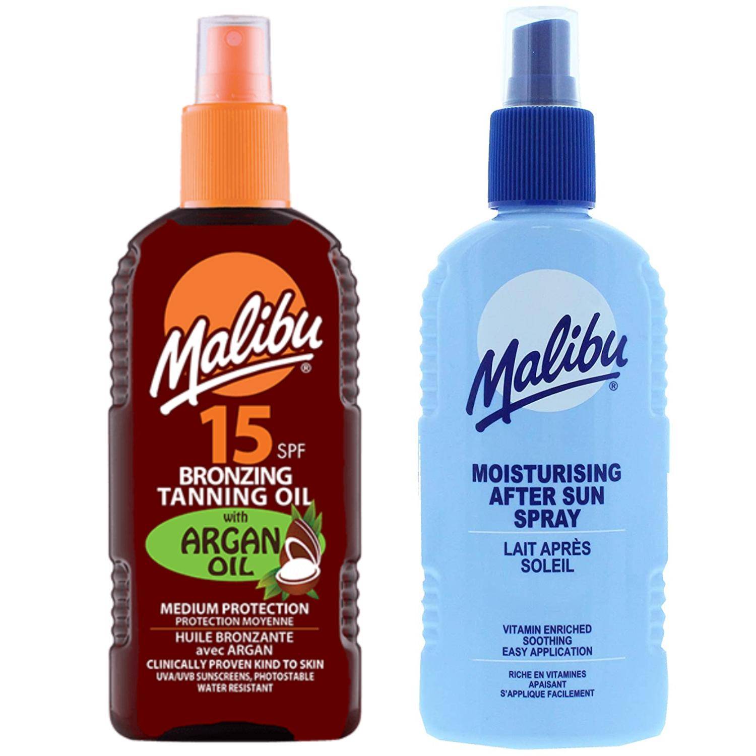 Malibu argan oil SPF15 200ml + spray balm after tanning 200ml
