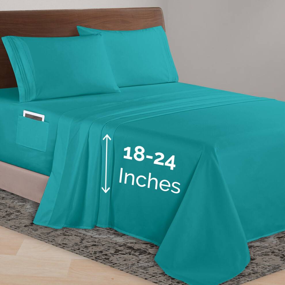 Elegant komfort Luksuriøs 1500 Premium Hotel Quality Microfiber 4 -Piece Sheet Set 18-24 tommer dyb - Ekstra dybe lommeark - Ultra Soft 4pc Deep