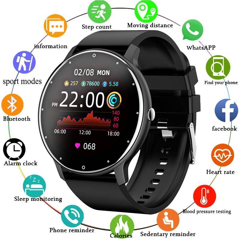 Smart Watch Dam Herr Sport Fitness Smartwatch IP67 Vattentäta klockor Bluetooth 4.0 Sleep Heart Rate Monitor för Android Ios svart