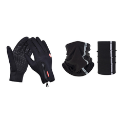 Vinterhandsker til cykling med touch, polstrede Fullfinger - Large og Fleece Halsedisse med refleks til løb, ski, cykling